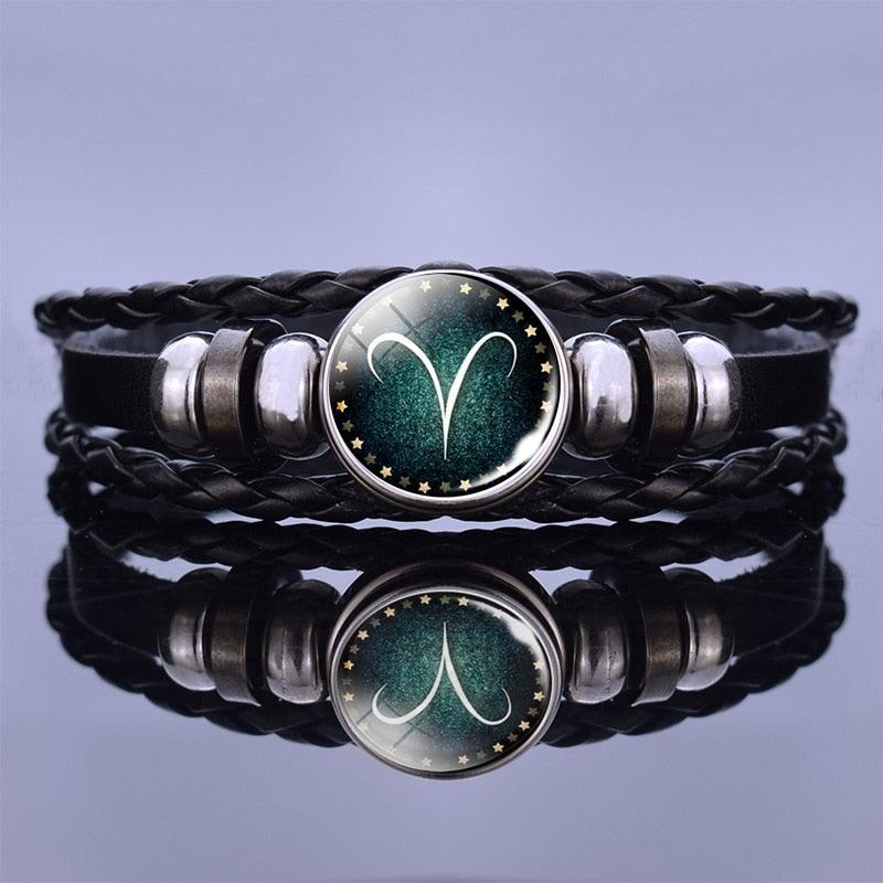 Zodiac Leather Bracelet Collection - Aries Green Bracelet - Femboy Fatale