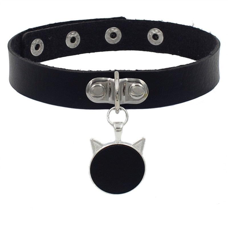 Colorful Cat Leather Chokers - Black Choker - Femboy Fatale