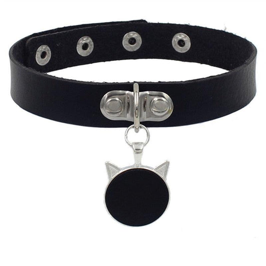 Men's Sissy Adjustable Leather Choker Necklace, Punk Femboy Neck Collar  (ANGEL, Black)