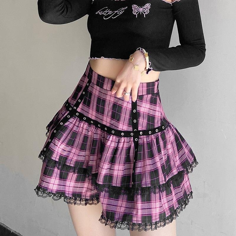 Gothic Pink Plaid Skirt - Skirt - Femboy Fatale