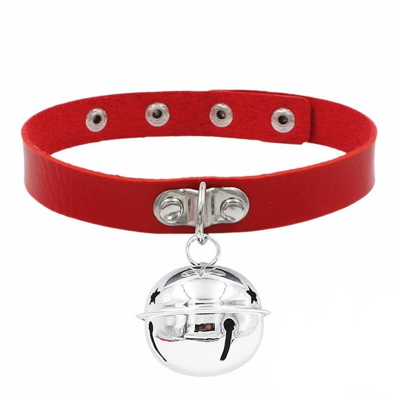 Colorful Bell Leather Chokers - Red Choker - Femboy Fatale