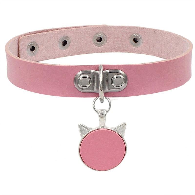 Colorful Cat Leather Chokers - Pink Choker - Femboy Fatale