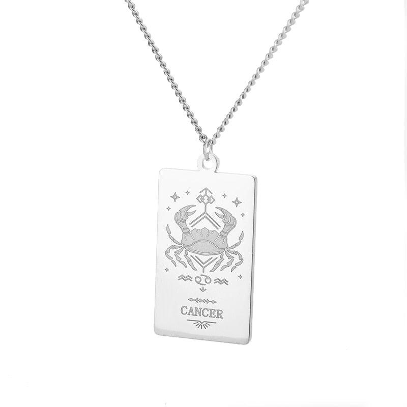 Zodiac Engraved Plate Pendant - Cancer Silver Pendant - Femboy Fatale