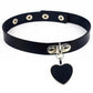Black Leather Gothic Choker Collection - Lock Heart Choker - Femboy Fatale