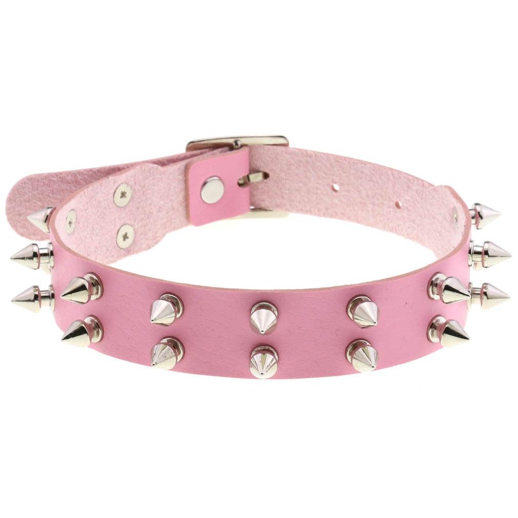 Pink Leather Gothic Choker Collection - Style 2 Choker - Femboy Fatale