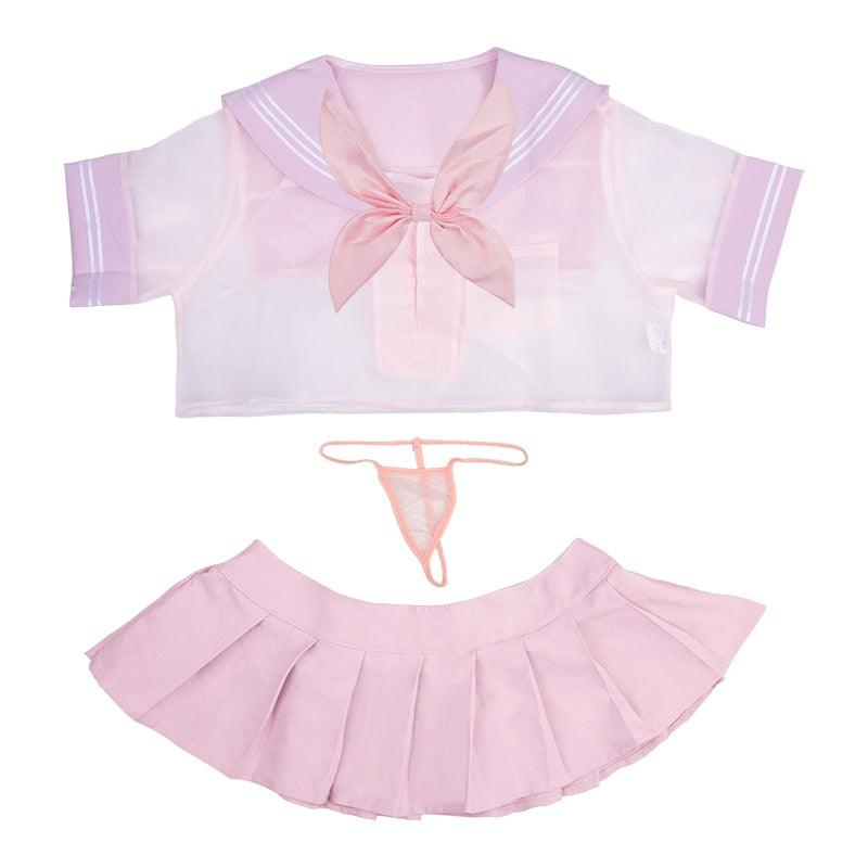 Transparent Japanese School Uniform - Pink Lingerie - Femboy Fatale