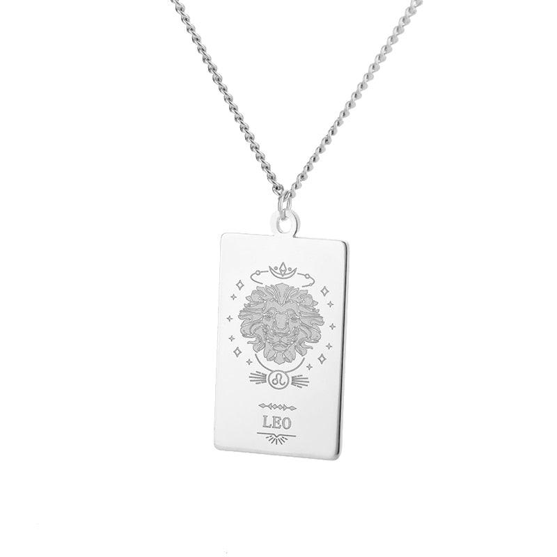 Zodiac Engraved Plate Pendant - Leo Silver Pendant - Femboy Fatale