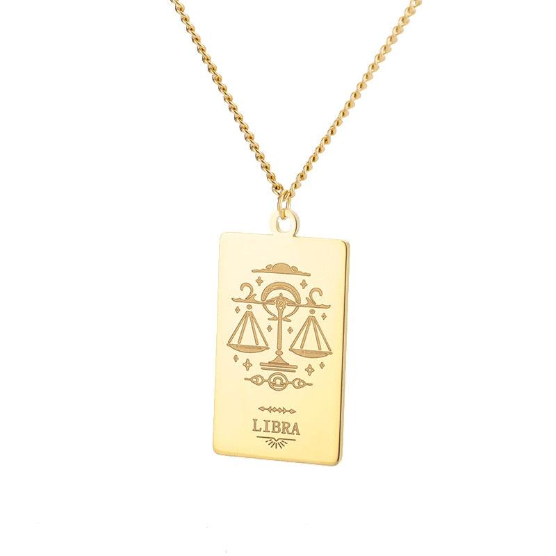 Zodiac Engraved Plate Pendant - Libra Gold Pendant - Femboy Fatale