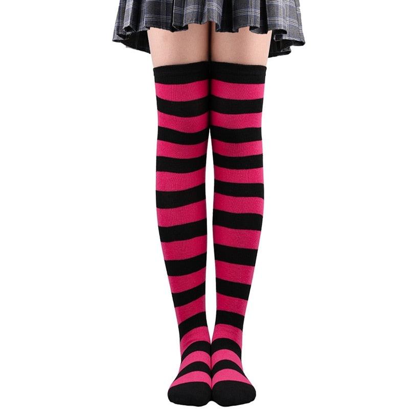 Thick Striped Thigh High Socks - Pink & Black Accessory - Femboy Fatale