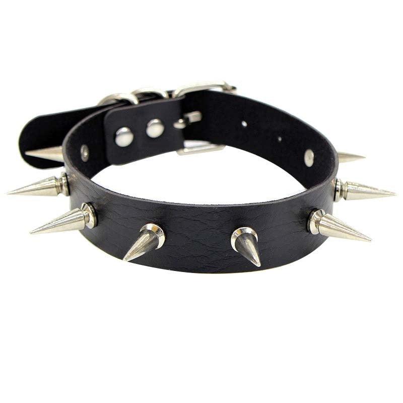 Black Leather Gothic Choker Collection - Long Rivet Choker - Femboy Fatale