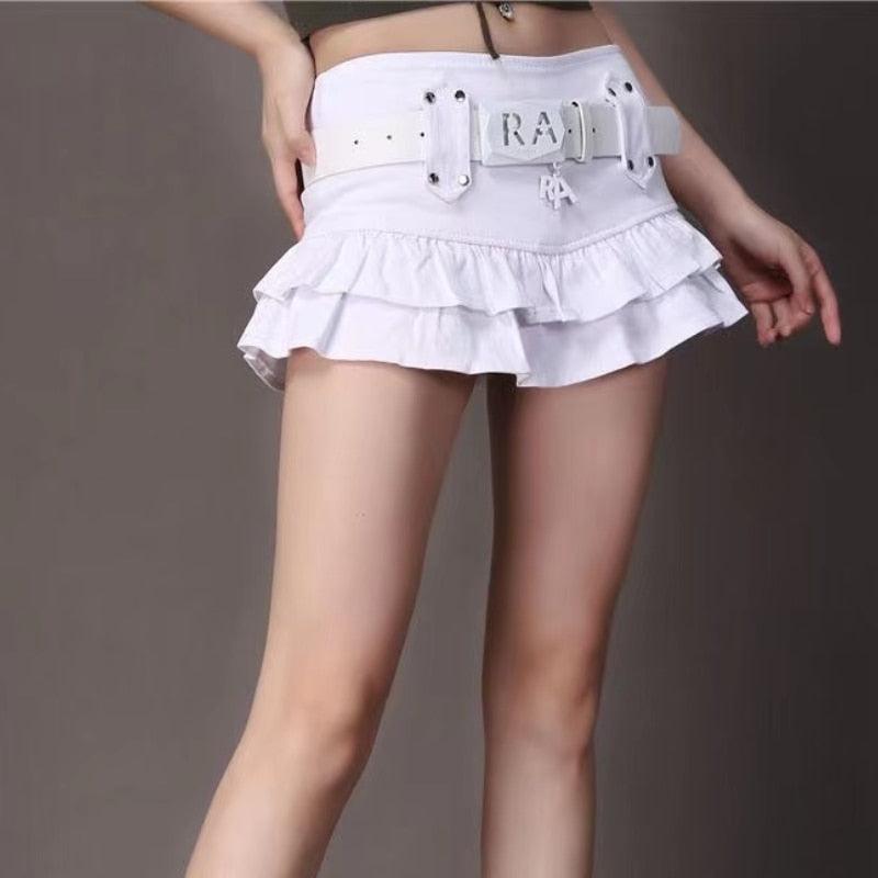 Goth Denim Skirt Collection - White B / S Skirt - Femboy Fatale