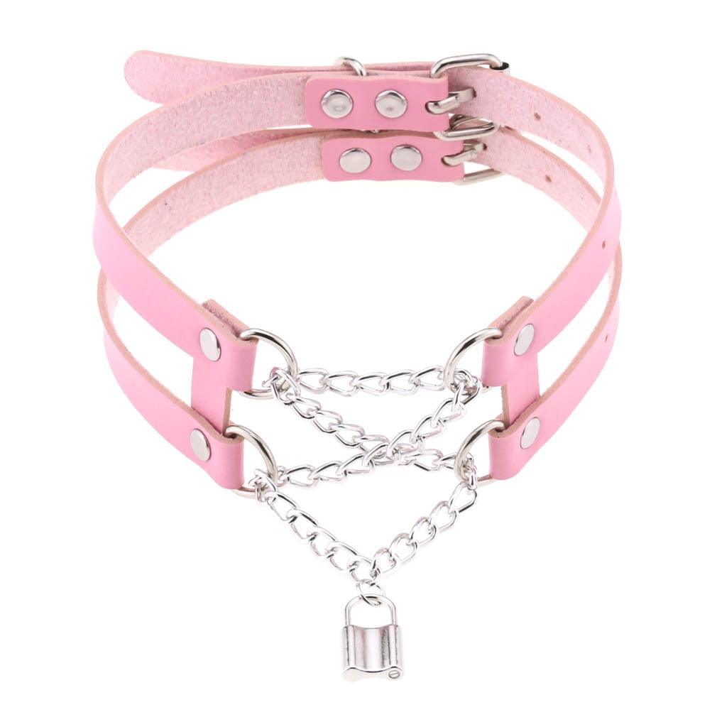 Pink Leather Gothic Choker Collection - Style 15 Choker - Femboy Fatale