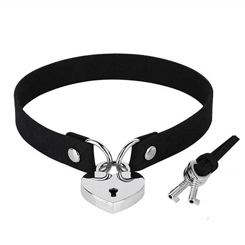 Black Leather Gothic Choker Collection - Lock Key Rope Choker - Femboy Fatale