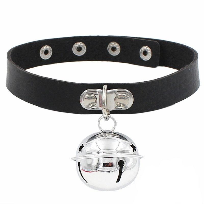 Colorful Bell Leather Chokers - Black Choker - Femboy Fatale