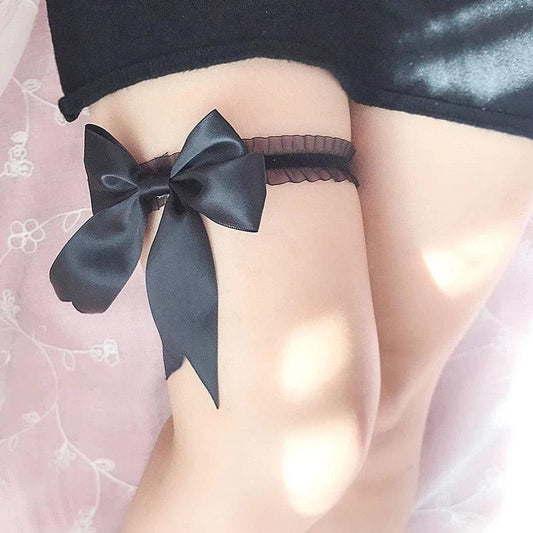 Lace Garters with Large Ribbon - Black Garters - Femboy Fatale