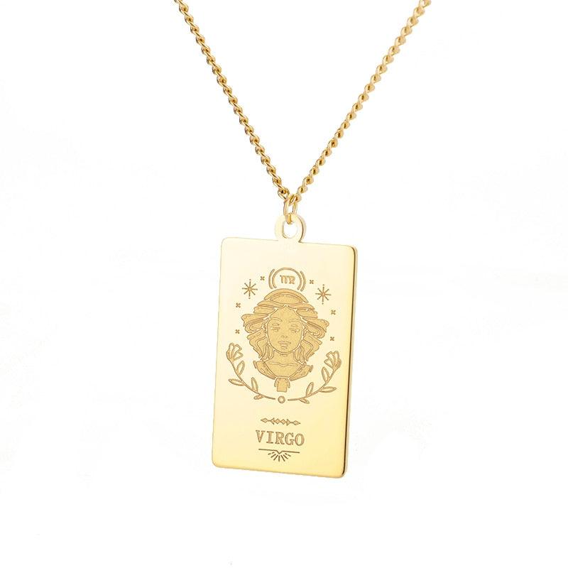 Zodiac Engraved Plate Pendant - Virgo Gold Pendant - Femboy Fatale