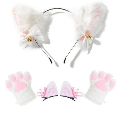 Cat Ears & Gloves Set - White Set Headband - Femboy Fatale