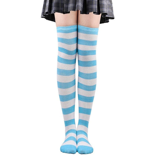 Thick Striped Thigh High Socks - Blue & White Accessory - Femboy Fatale