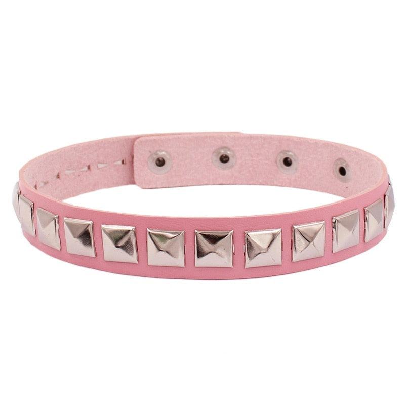 Colorful Studded Leather Chokers - Pink Choker - Femboy Fatale