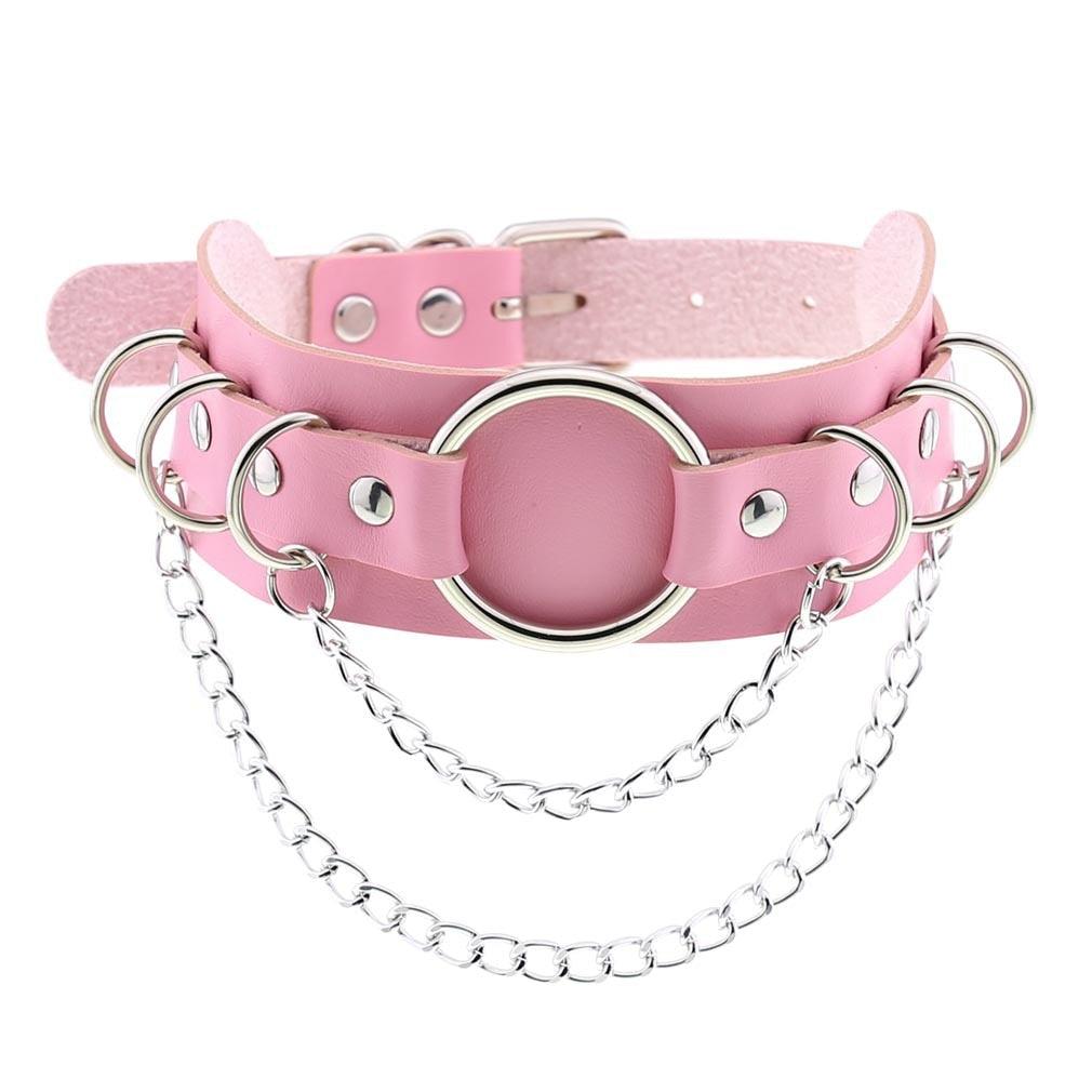 Pink Leather Gothic Choker Collection - Style 3 Choker - Femboy Fatale