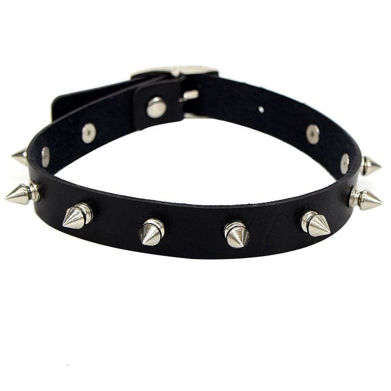 Black Leather Gothic Choker Collection - Rivet Choker - Femboy Fatale