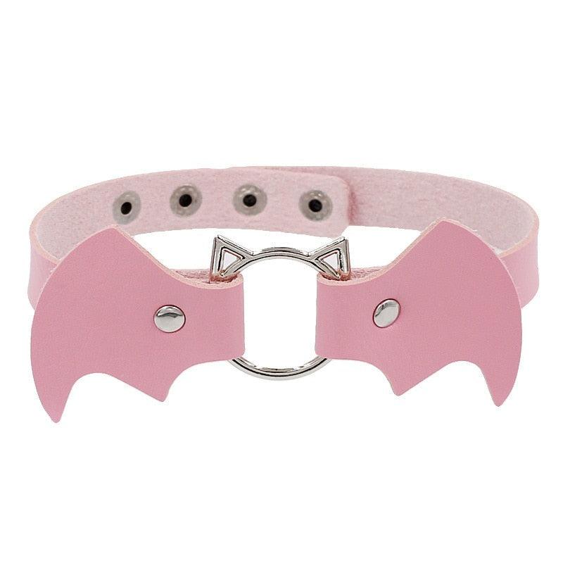 Colorful Bat Leather Chokers - Pink Choker - Femboy Fatale