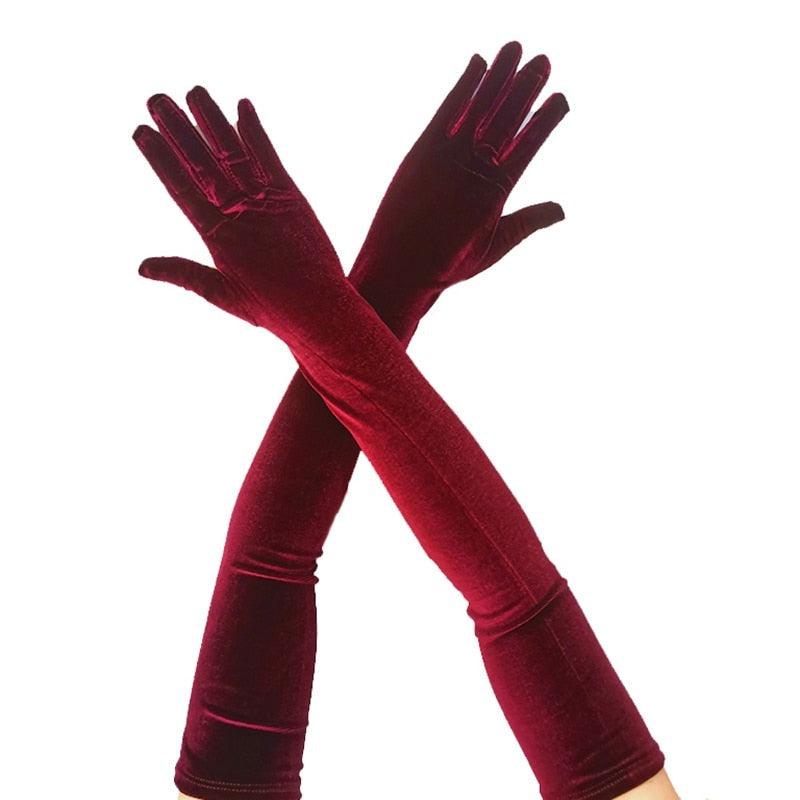 dress gloves for women Velvet Party Solid Vintage Long Gloves Red