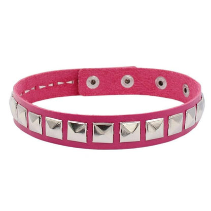 Colorful Studded Leather Chokers - Rose Red Choker - Femboy Fatale