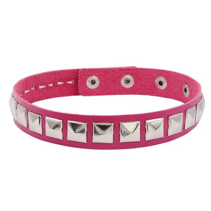 Colorful Studded Leather Chokers - Rose Red Choker - Femboy Fatale