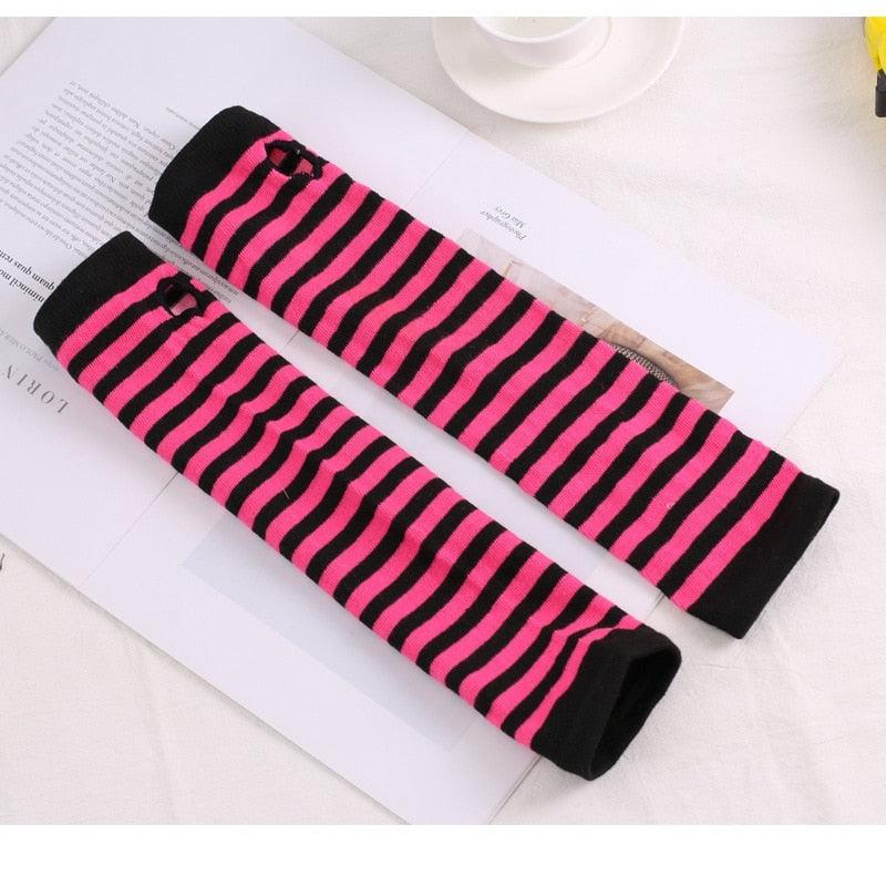 Striped Arm Warmers - Black & Pink Accessory - Femboy Fatale