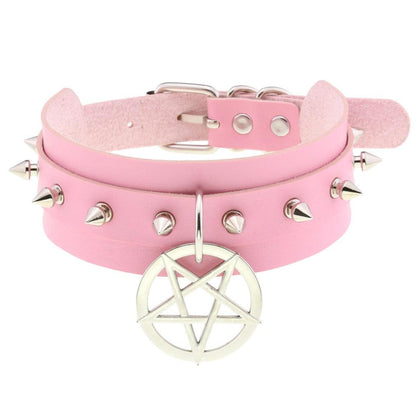 Pink Leather Gothic Choker Collection - Style 33 Choker - Femboy Fatale