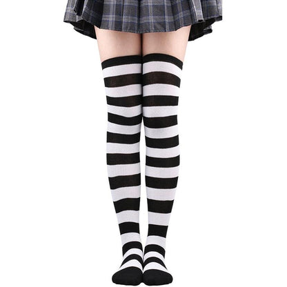 Thick Striped Thigh High Socks - Black & White Accessory - Femboy Fatale