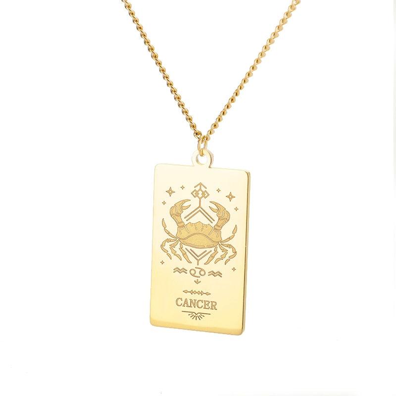 Zodiac Engraved Plate Pendant - Cancer Gold Pendant - Femboy Fatale