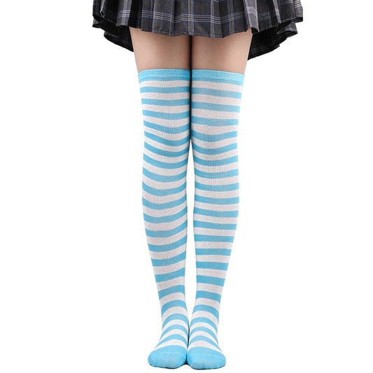 Thin Striped Thigh High Socks - Blue & White Socks - Femboy Fatale