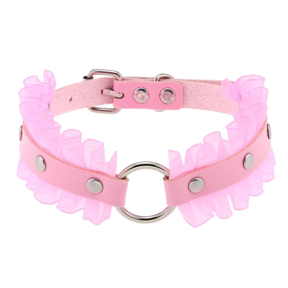 Pink Leather Gothic Choker Collection - Style 5 Choker - Femboy Fatale