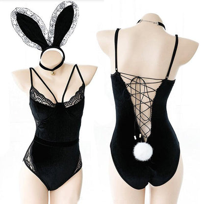 Bunny Outfit - Black with Lace / One Size Costume - Femboy Fatale