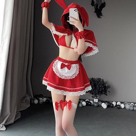 Red Hooded Bunny Maid Costume - Costumes - Femboy Fatale