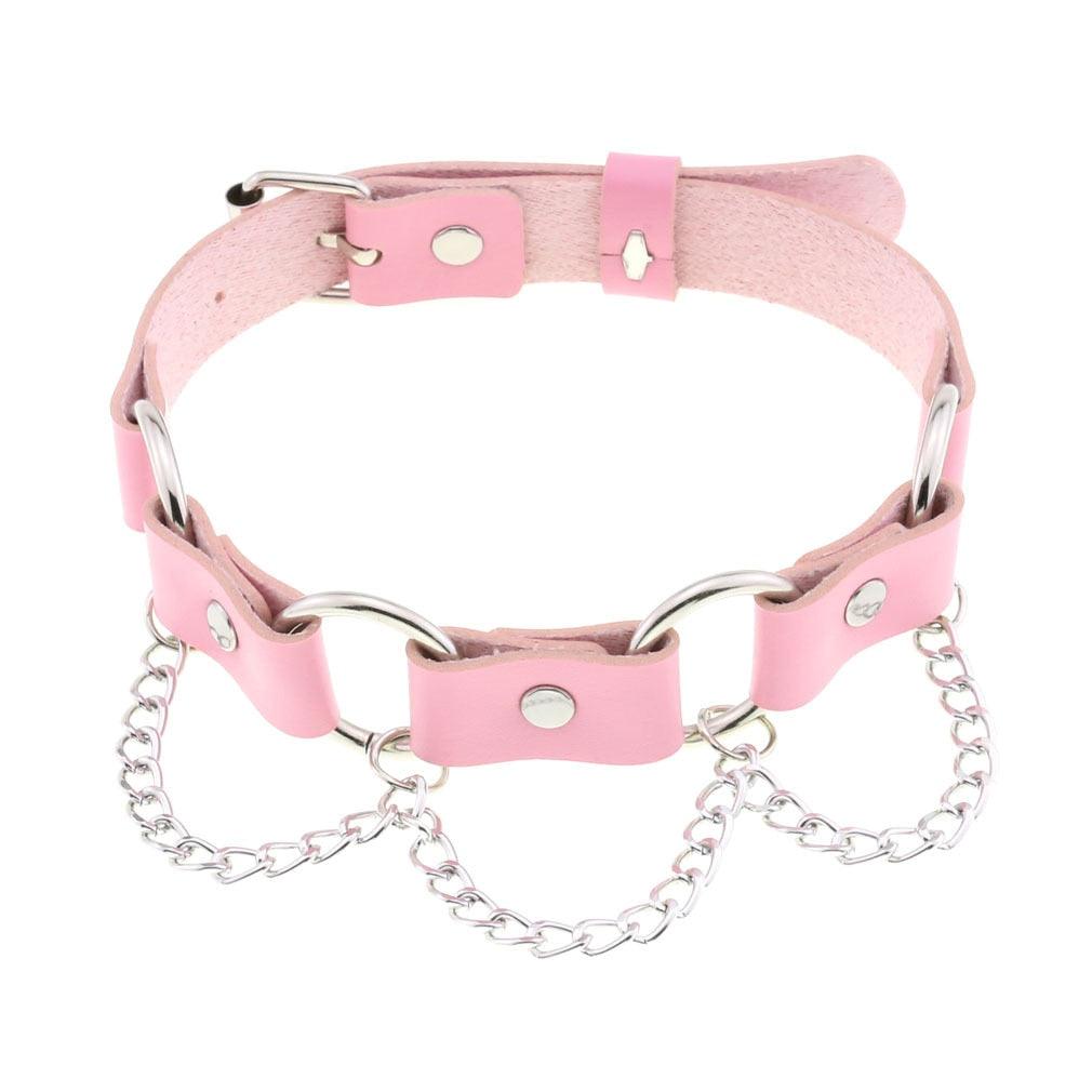 Pink Leather Gothic Choker Collection - Style 23 Choker - Femboy Fatale