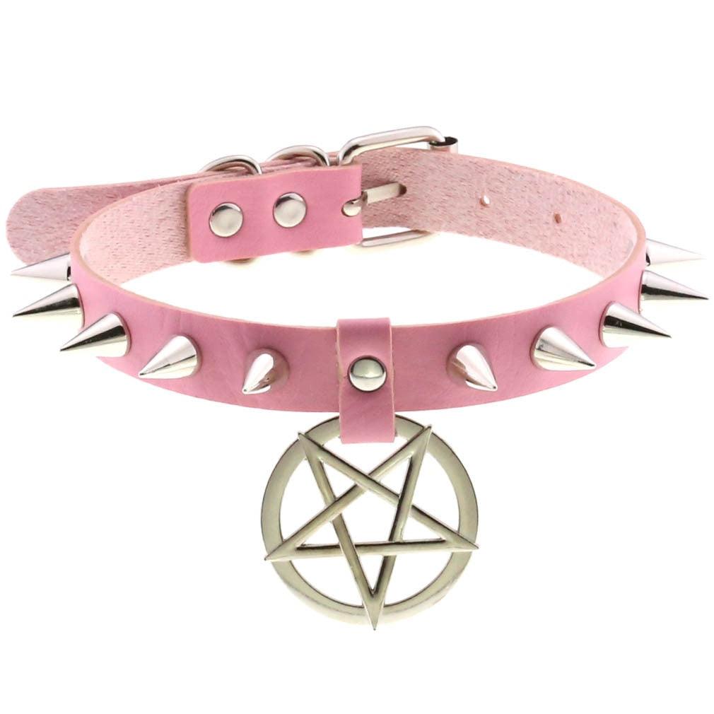 Pink Leather Gothic Choker Collection - Style 32 Choker - Femboy Fatale