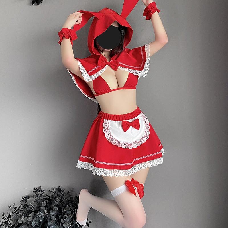 Red Hooded Bunny Maid Costume - Costumes - Femboy Fatale