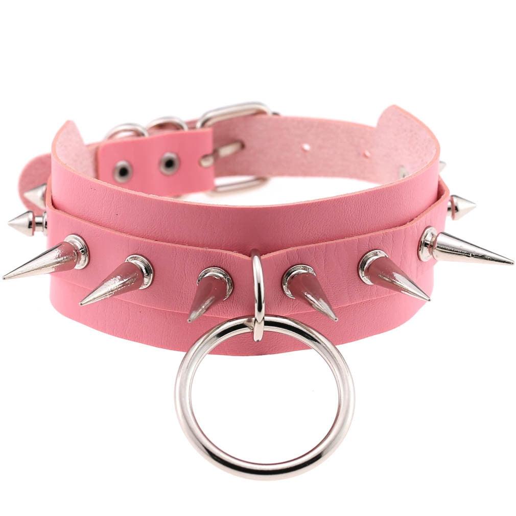 Pink Leather Gothic Choker Collection - Style 11 Choker - Femboy Fatale