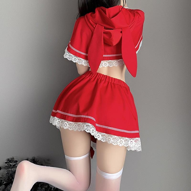 Red Hooded Bunny Maid Costume - Costumes - Femboy Fatale