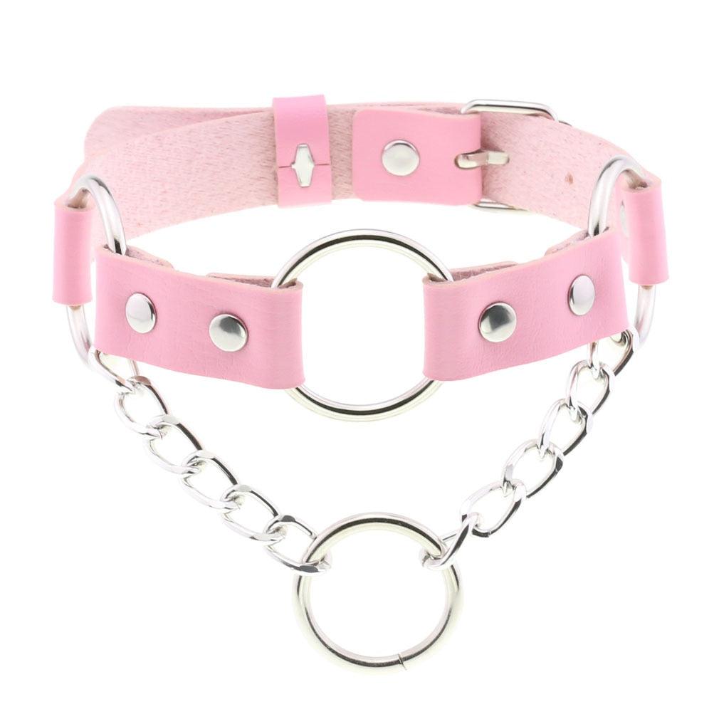 Pink Leather Gothic Choker Collection - Style 27 Choker - Femboy Fatale
