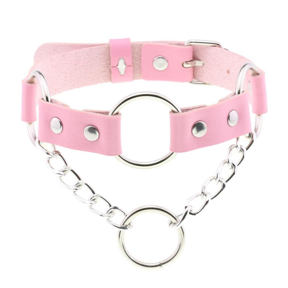 Pink Leather Gothic Choker Collection - Style 27 Choker - Femboy Fatale