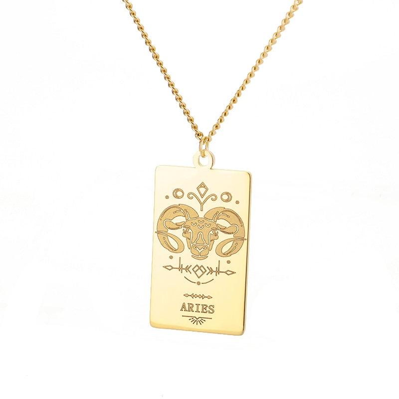 Zodiac Engraved Plate Pendant - Aries Gold Pendant - Femboy Fatale