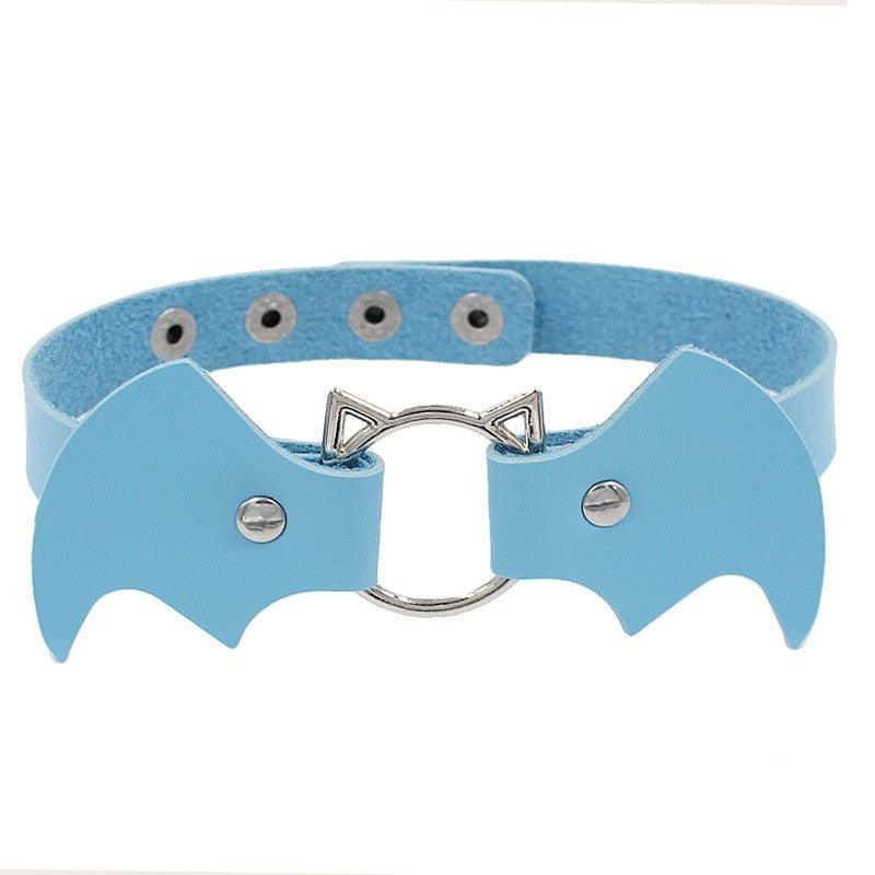 Colorful Bat Leather Chokers - Blue Choker - Femboy Fatale