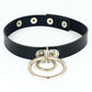 Black Leather Gothic Choker Collection - Two Circle Choker - Femboy Fatale