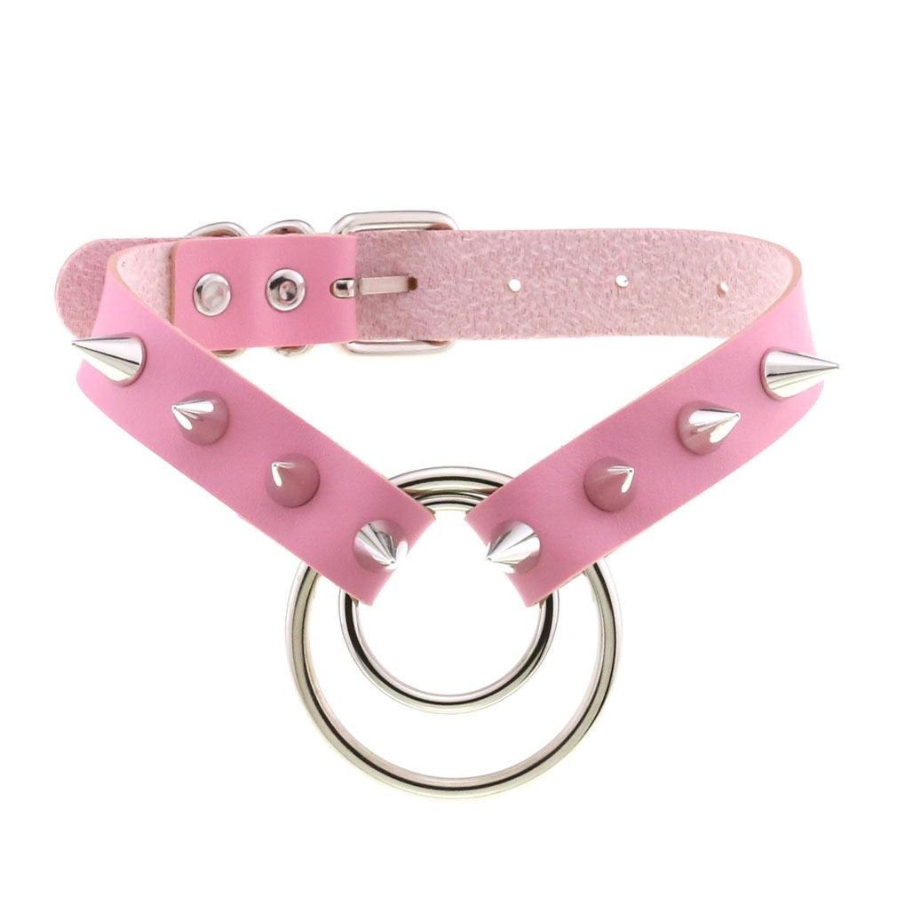 Pink Leather Gothic Choker Collection - Style 10 Choker - Femboy Fatale