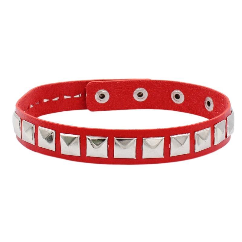 Colorful Studded Leather Chokers - Red Choker - Femboy Fatale