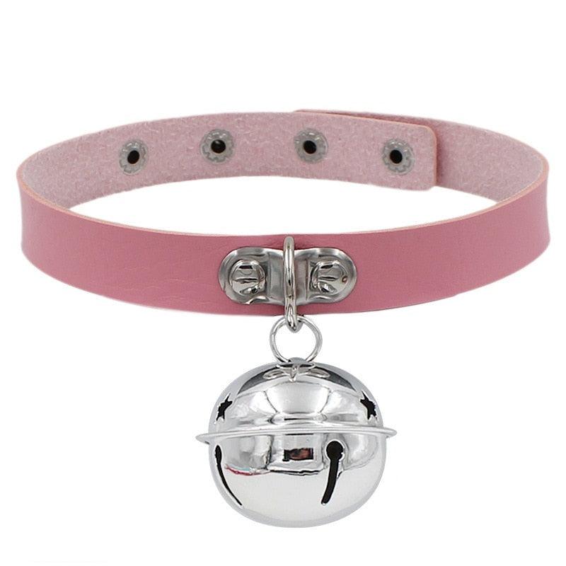 Colorful Bell Leather Chokers - Pink Choker - Femboy Fatale